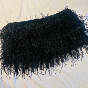 Gianni Bini Black Feathered strapless top